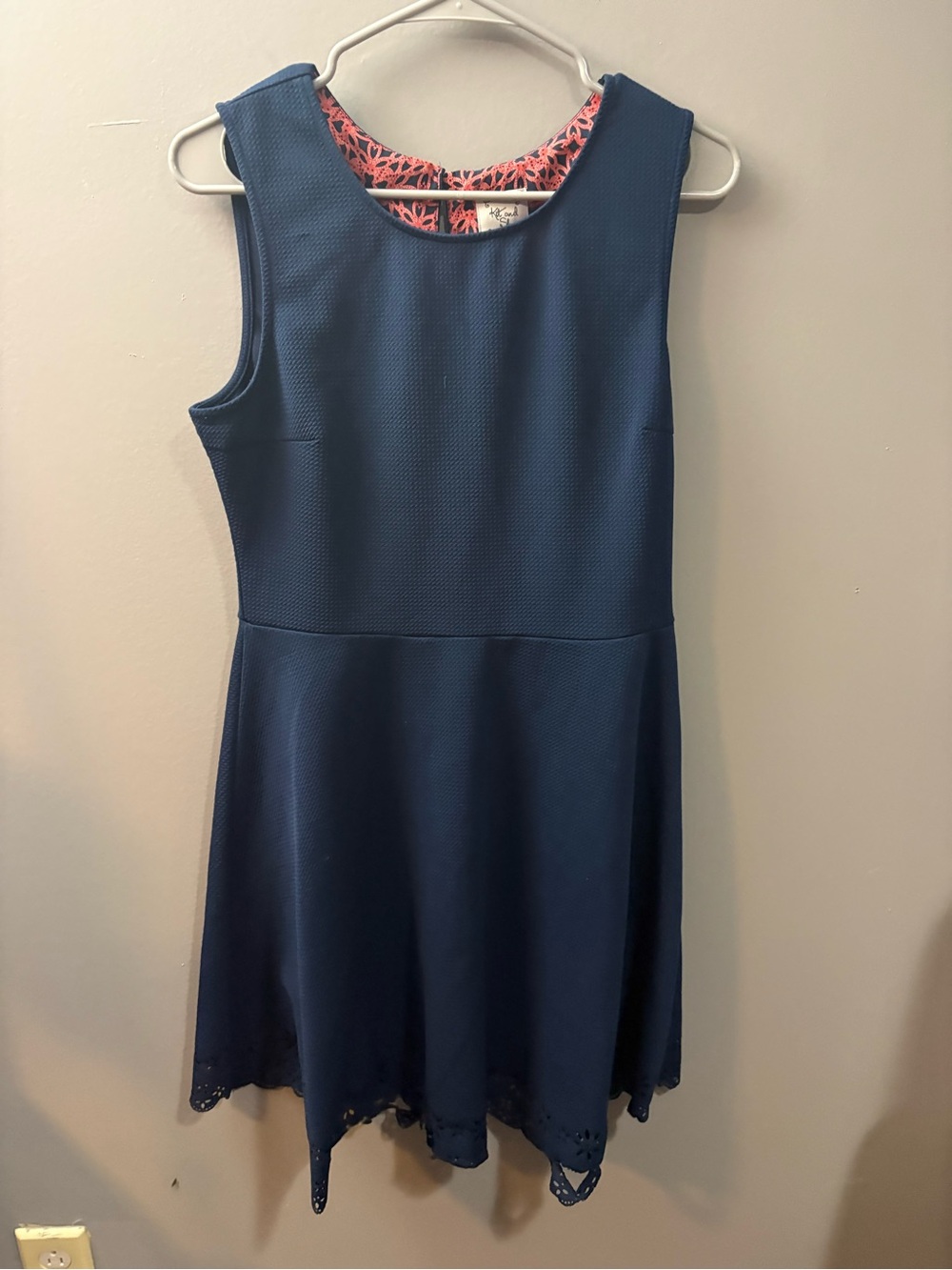 Navy Sleeveless Midi Dress with Lace Hem - Unbranded